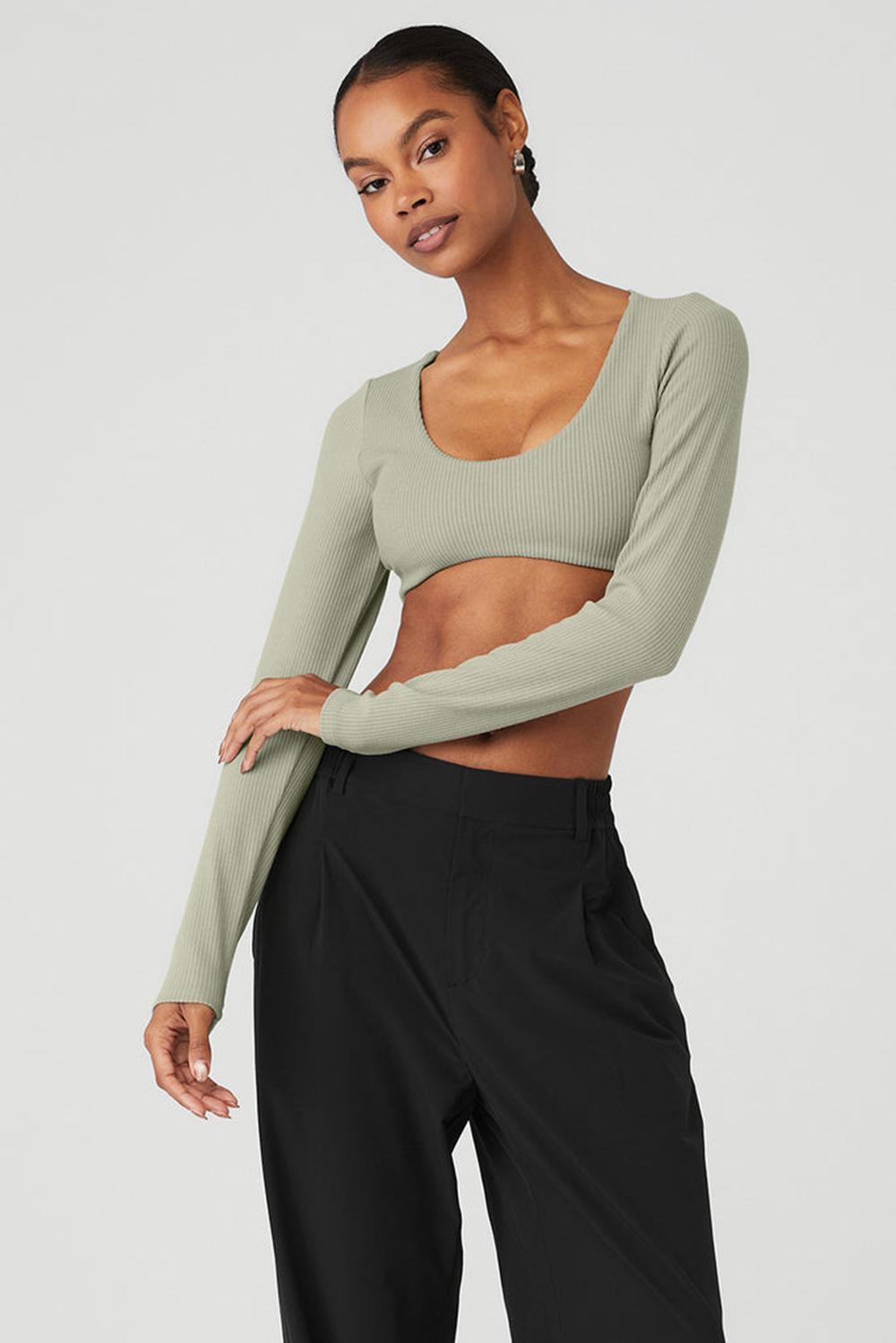 Αθλητικο Σουτιεν γυναικεια Alo Yoga Ribbed Defined Long Sleeve Limestone | Greece  LVUJB-0174