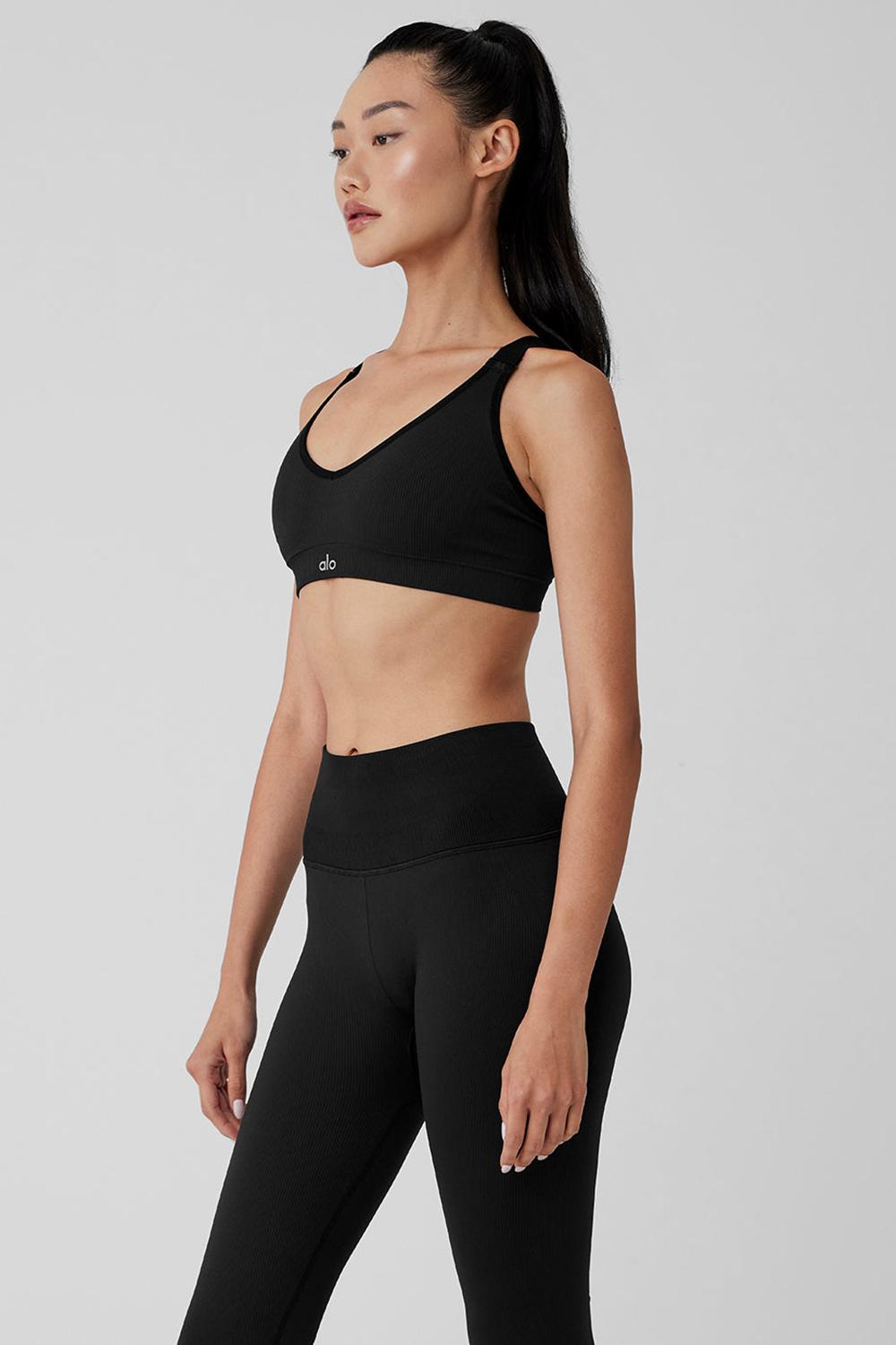 Αθλητικο Σουτιεν γυναικεια Alo Yoga Seamless Ribbed Favorite μαυρα | Greece  JNULZ-5738