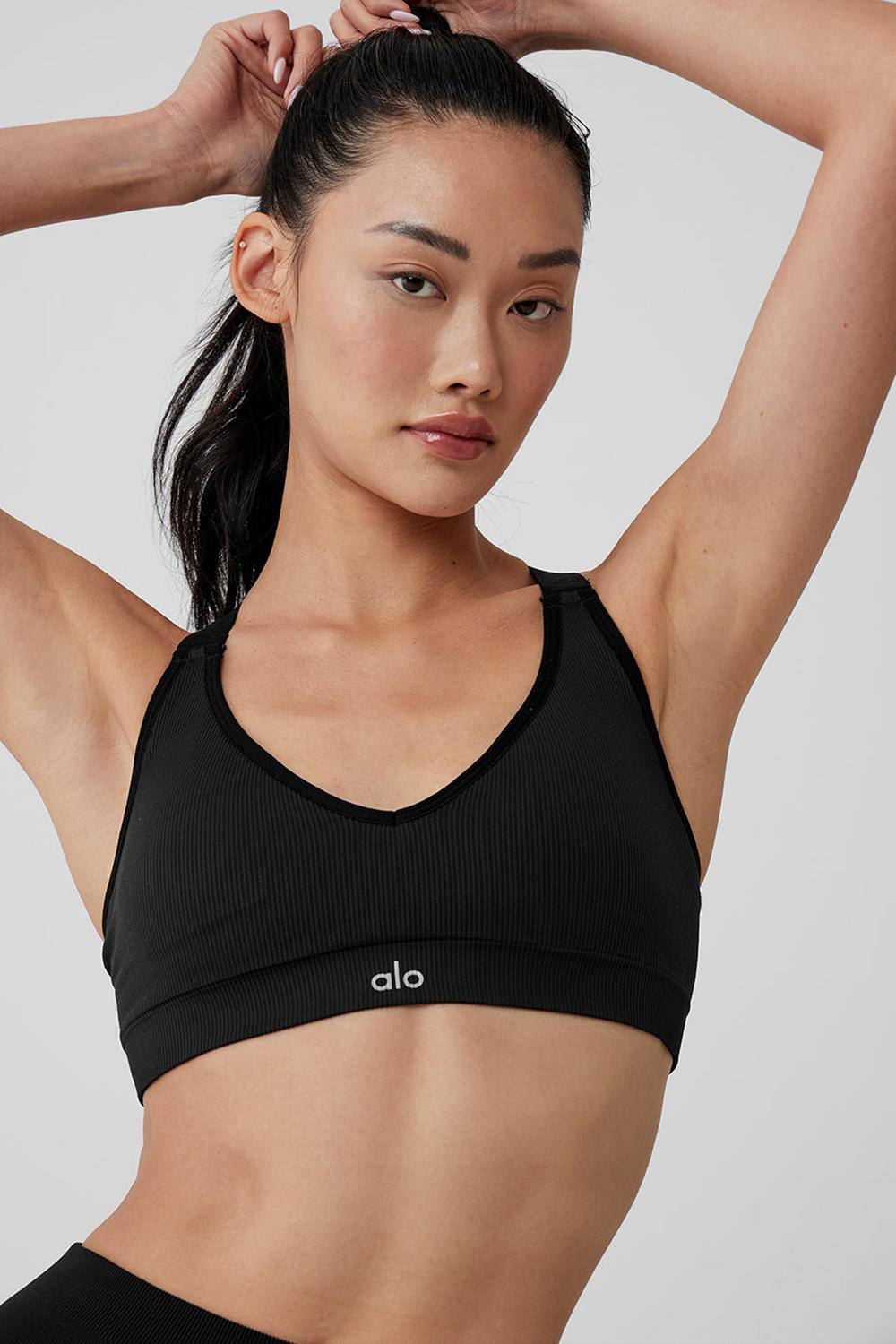 Αθλητικο Σουτιεν γυναικεια Alo Yoga Seamless Ribbed Favorite μαυρα | Greece  JNULZ-5738