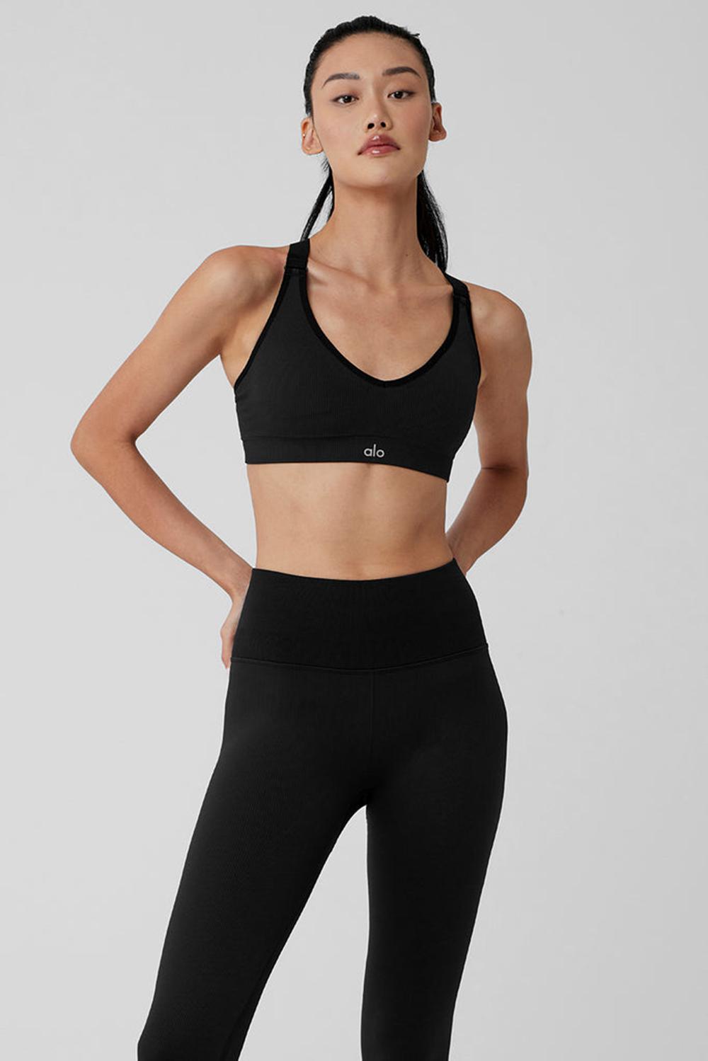 Αθλητικο Σουτιεν γυναικεια Alo Yoga Seamless Ribbed Favorite μαυρα | Greece  JNULZ-5738