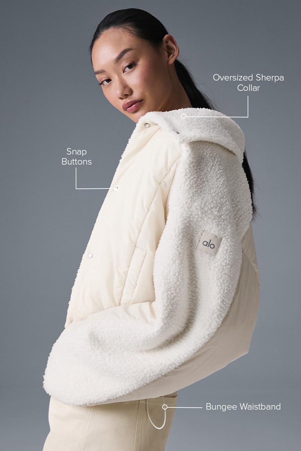 Μπουφαν Φουσκωτο γυναικεια Alo Yoga Sherpa Cozy Escape Ivory / Ivory | Greece  YWBHA-6051