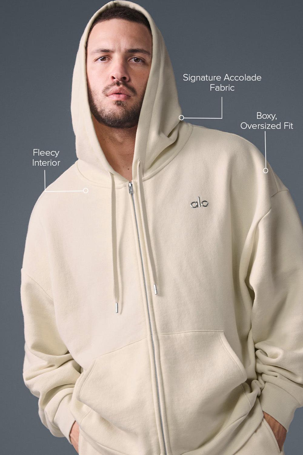Φουτερ με Κουκουλα ανδρικα Alo Yoga Accolade Full Zip Oat Milk | Greece  NUVWT-4572