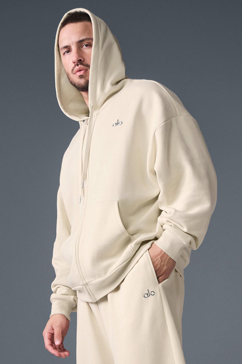 Φουτερ με Κουκουλα ανδρικα Alo Yoga Accolade Full Zip Oat Milk | Greece  NUVWT-4572