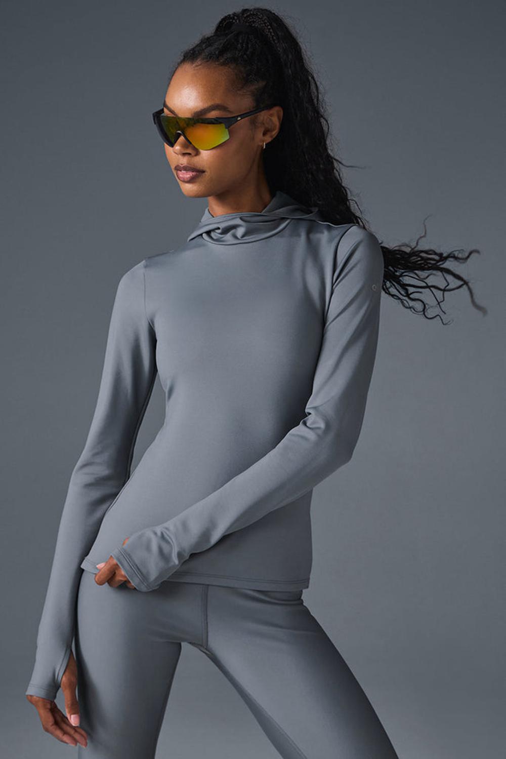 Φουτερ με Κουκουλα γυναικεια Alo Yoga Airlift Winter Warm Hooded γκρι | Greece  NELQB-0941
