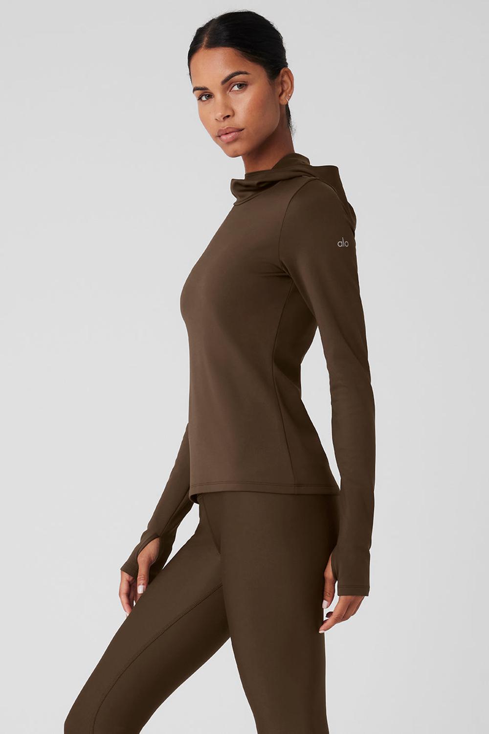 Φουτερ με Κουκουλα γυναικεια Alo Yoga Airlift Winter Warm Runner Espresso | Greece  UKZRH-1328