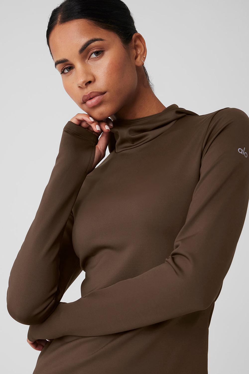 Φουτερ με Κουκουλα γυναικεια Alo Yoga Airlift Winter Warm Runner Espresso | Greece  UKZRH-1328