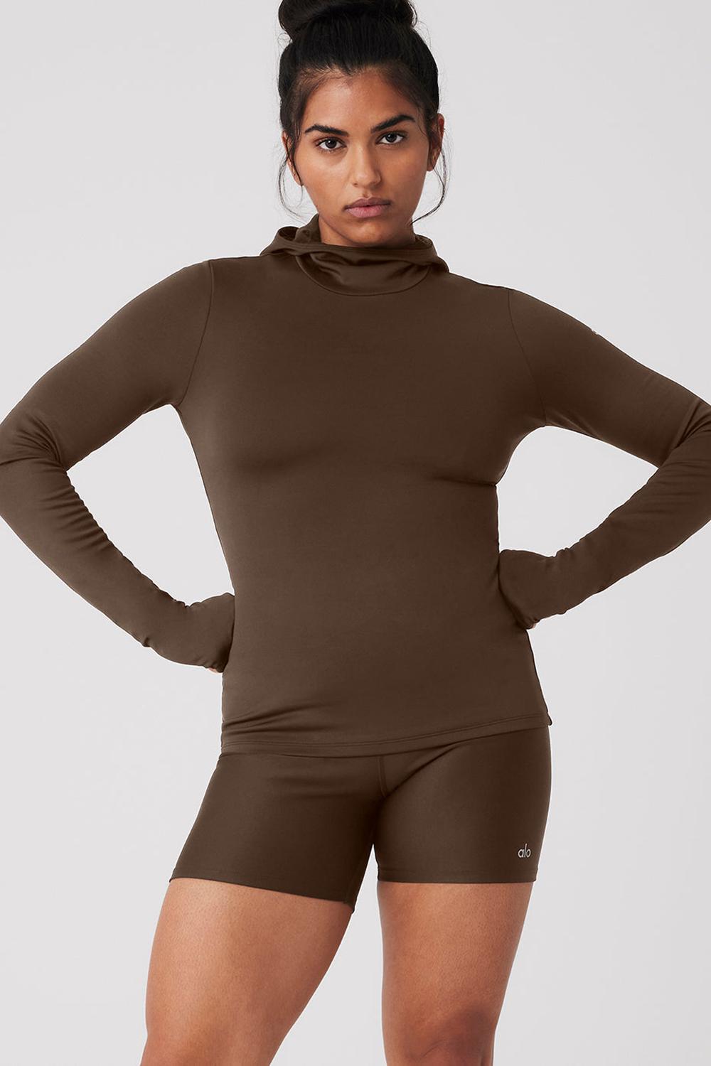 Φουτερ με Κουκουλα γυναικεια Alo Yoga Airlift Winter Warm Runner Espresso | Greece  UKZRH-1328