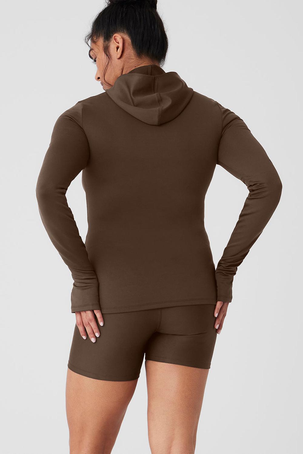 Φουτερ με Κουκουλα γυναικεια Alo Yoga Airlift Winter Warm Runner Espresso | Greece  UKZRH-1328