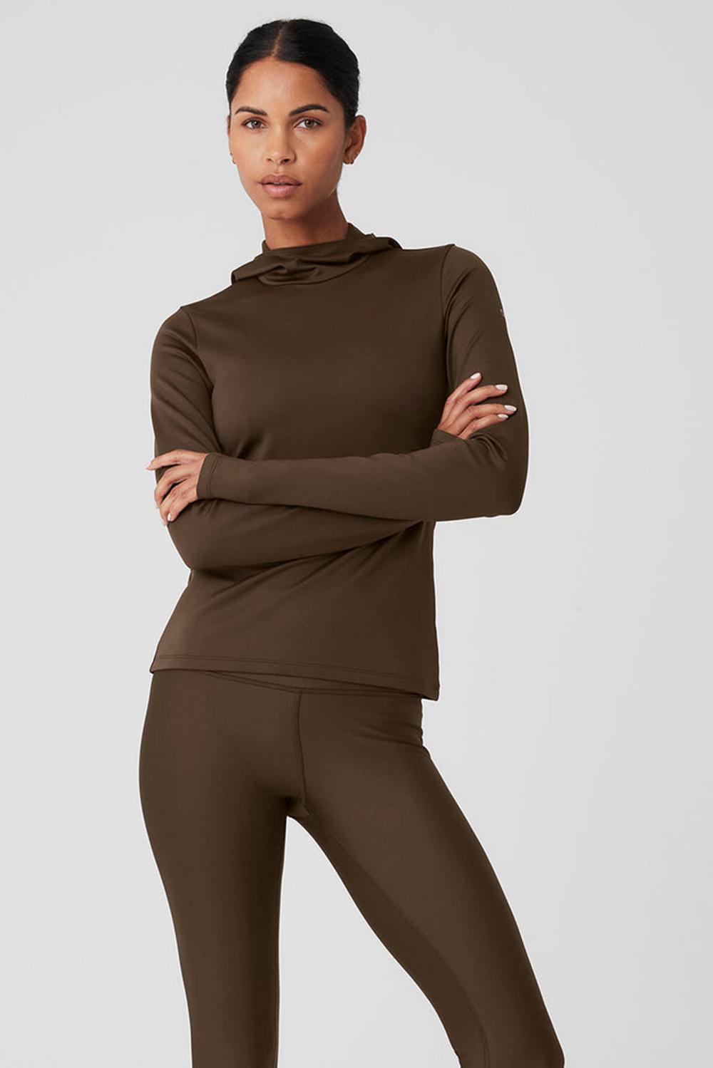Φουτερ με Κουκουλα γυναικεια Alo Yoga Airlift Winter Warm Runner Espresso | Greece  UKZRH-1328
