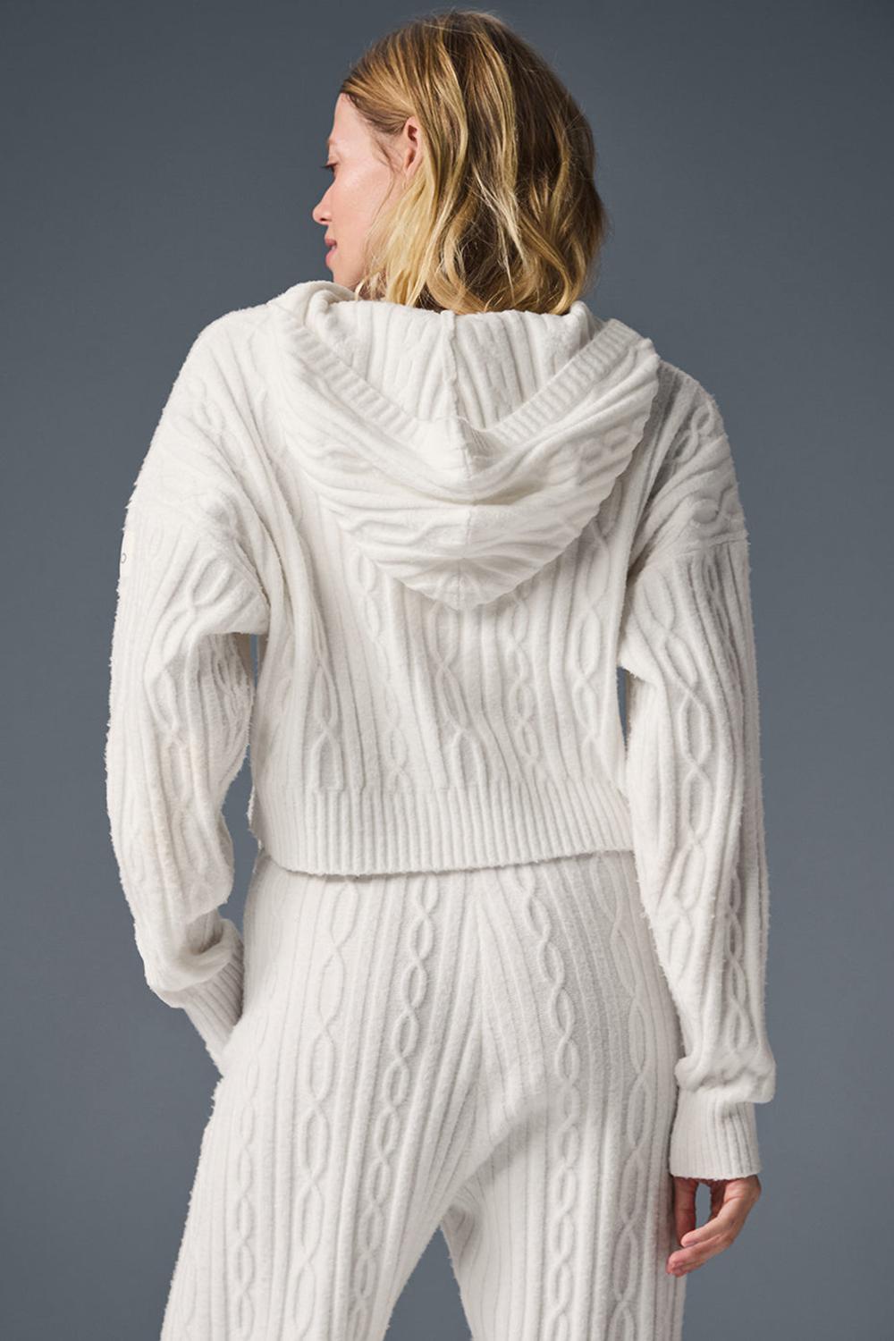 Φουτερ με Κουκουλα γυναικεια Alo Yoga Cable Knit Winter Bliss Ivory | Greece  TCWJN-4538