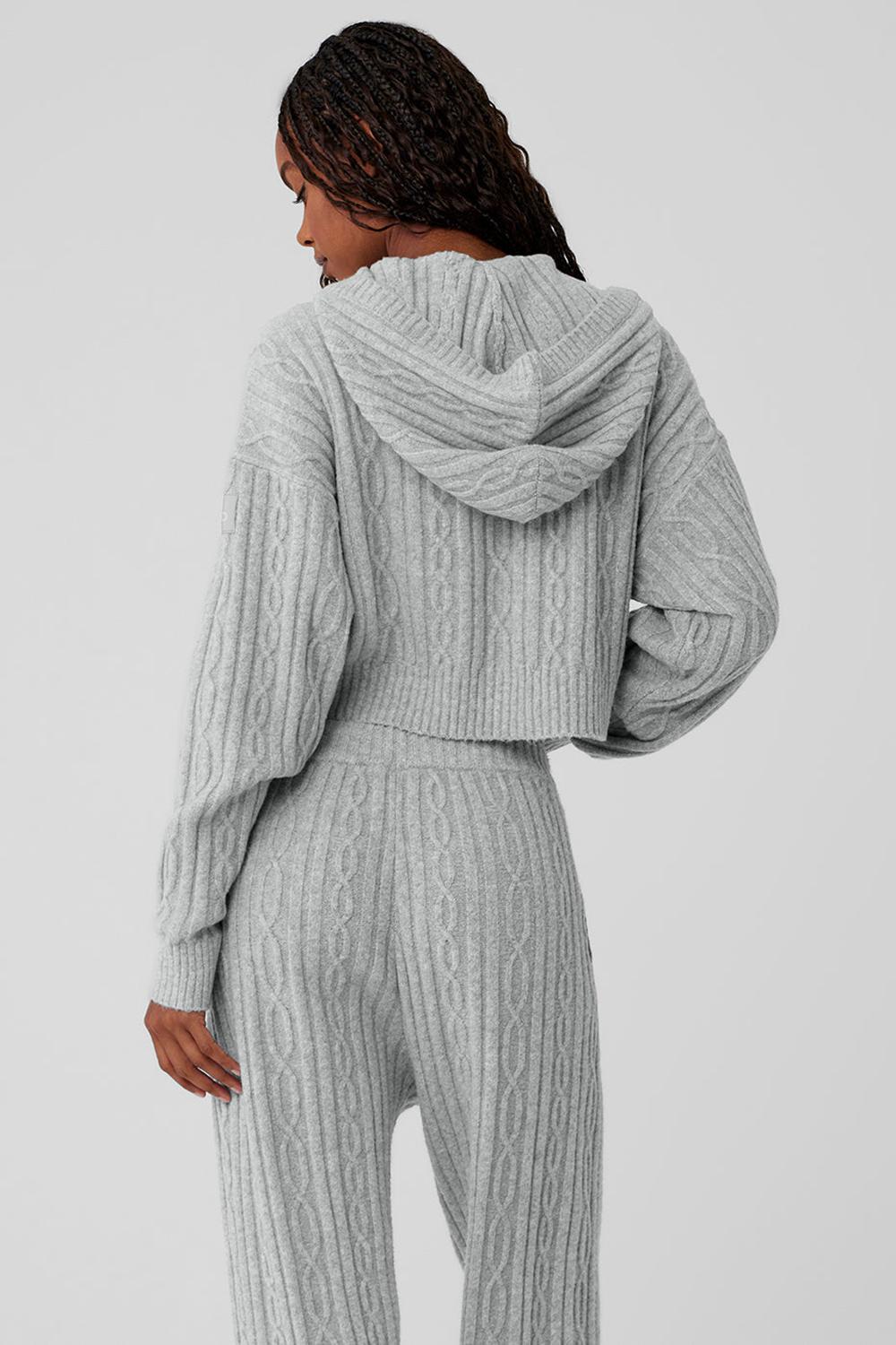 Φουτερ με Κουκουλα γυναικεια Alo Yoga Cable Knit Winter Bliss γκρι | Greece  GCSBT-2905