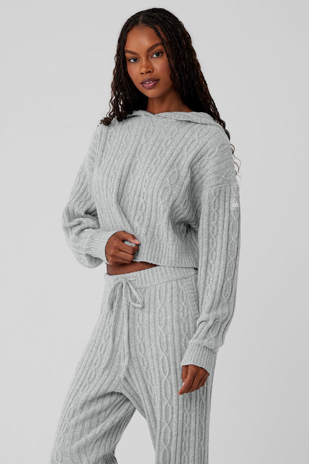 Φουτερ με Κουκουλα γυναικεια Alo Yoga Cable Knit Winter Bliss γκρι | Greece  GCSBT-2905