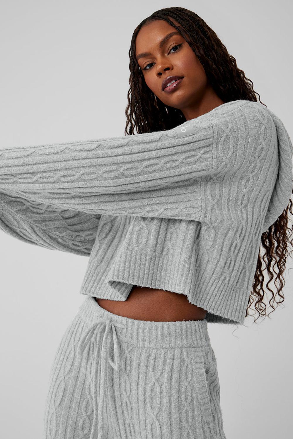 Φουτερ με Κουκουλα γυναικεια Alo Yoga Cable Knit Winter Bliss γκρι | Greece  GCSBT-2905