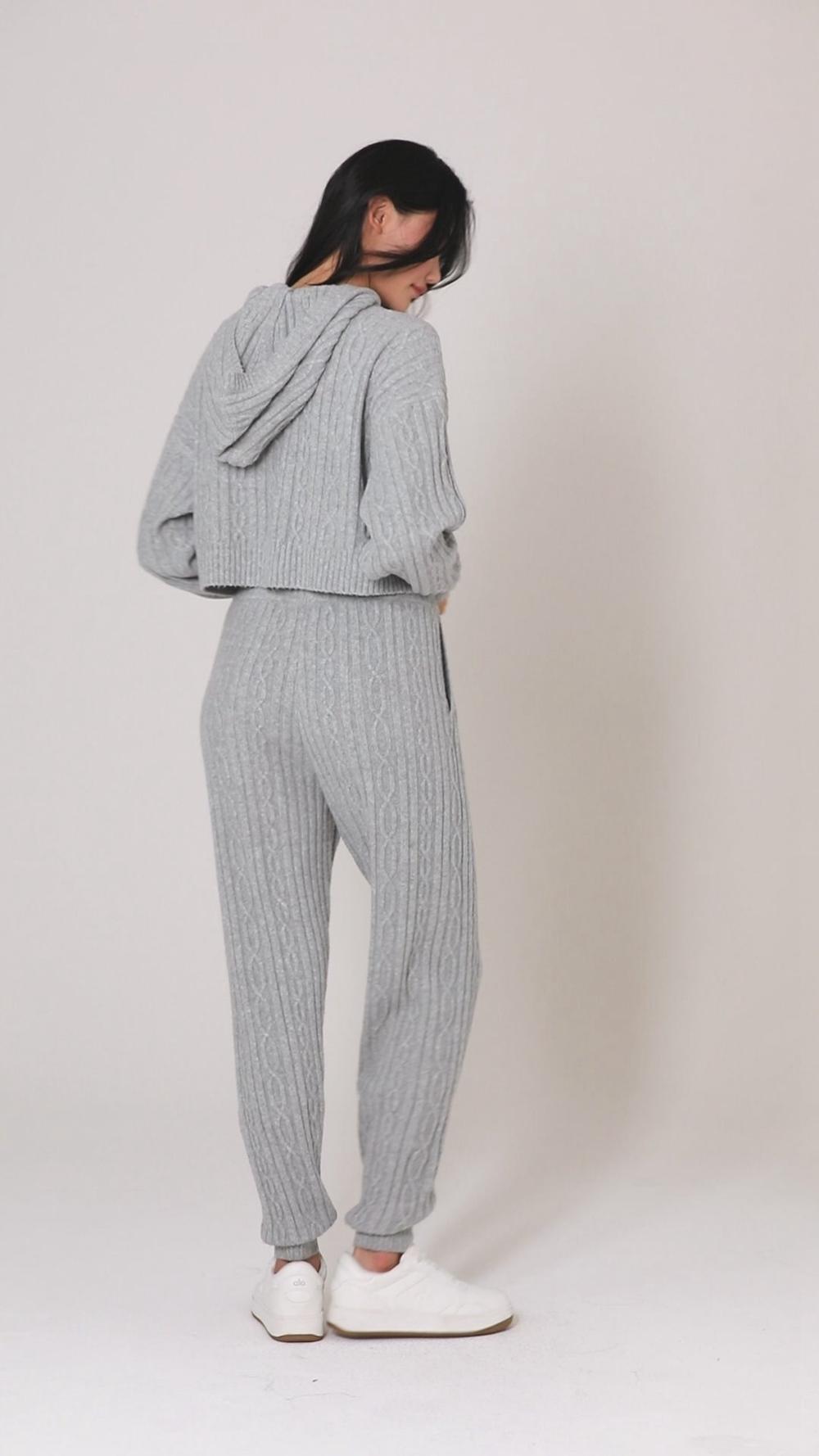 Φουτερ με Κουκουλα γυναικεια Alo Yoga Cable Knit Winter Bliss γκρι | Greece  GCSBT-2905