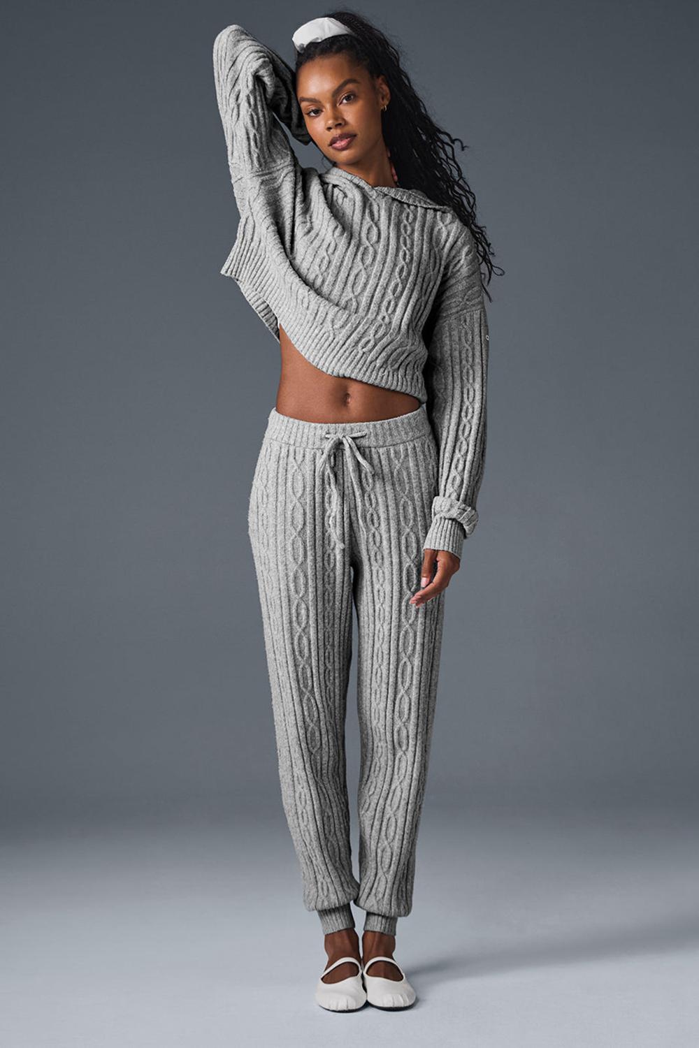 Φουτερ με Κουκουλα γυναικεια Alo Yoga Cable Knit Winter Bliss γκρι | Greece  GCSBT-2905