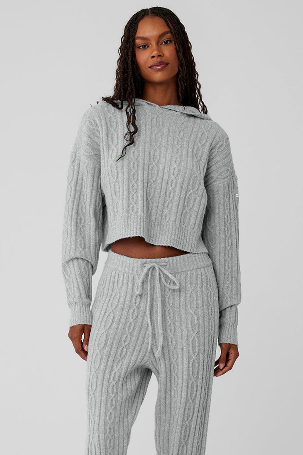 Φουτερ με Κουκουλα γυναικεια Alo Yoga Cable Knit Winter Bliss γκρι | Greece  GCSBT-2905