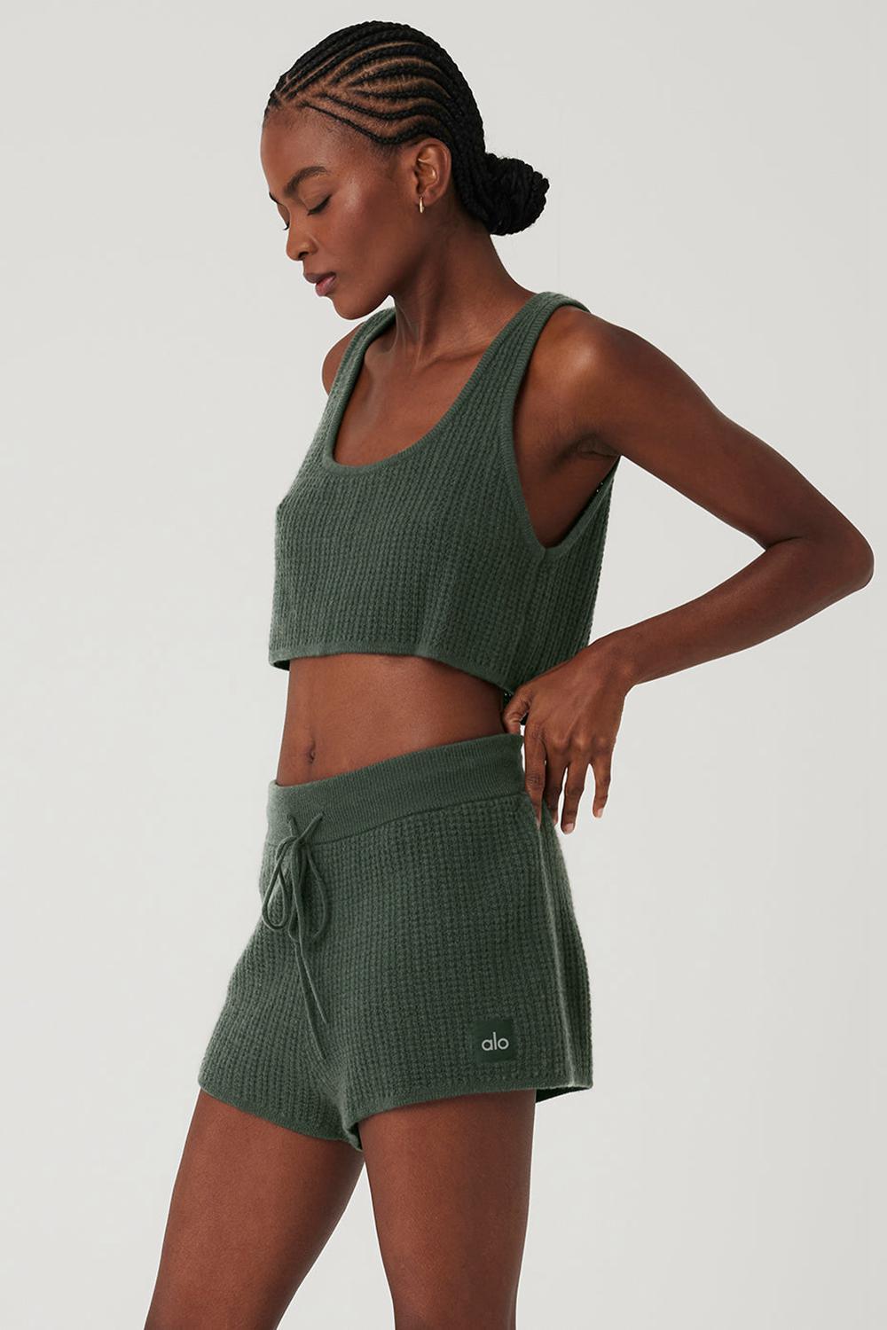 φανελακια για τρεξιμο γυναικεια Alo Yoga Cashmere Plush Waffle Cropped σκούρο | Greece  ICKQG-7369