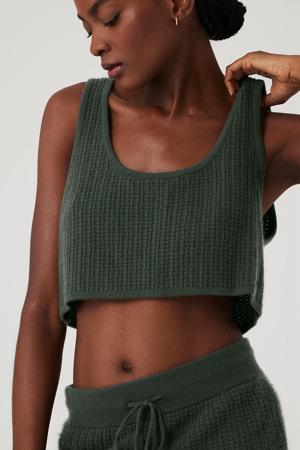 φανελακια για τρεξιμο γυναικεια Alo Yoga Cashmere Plush Waffle Cropped σκούρο | Greece  ICKQG-7369