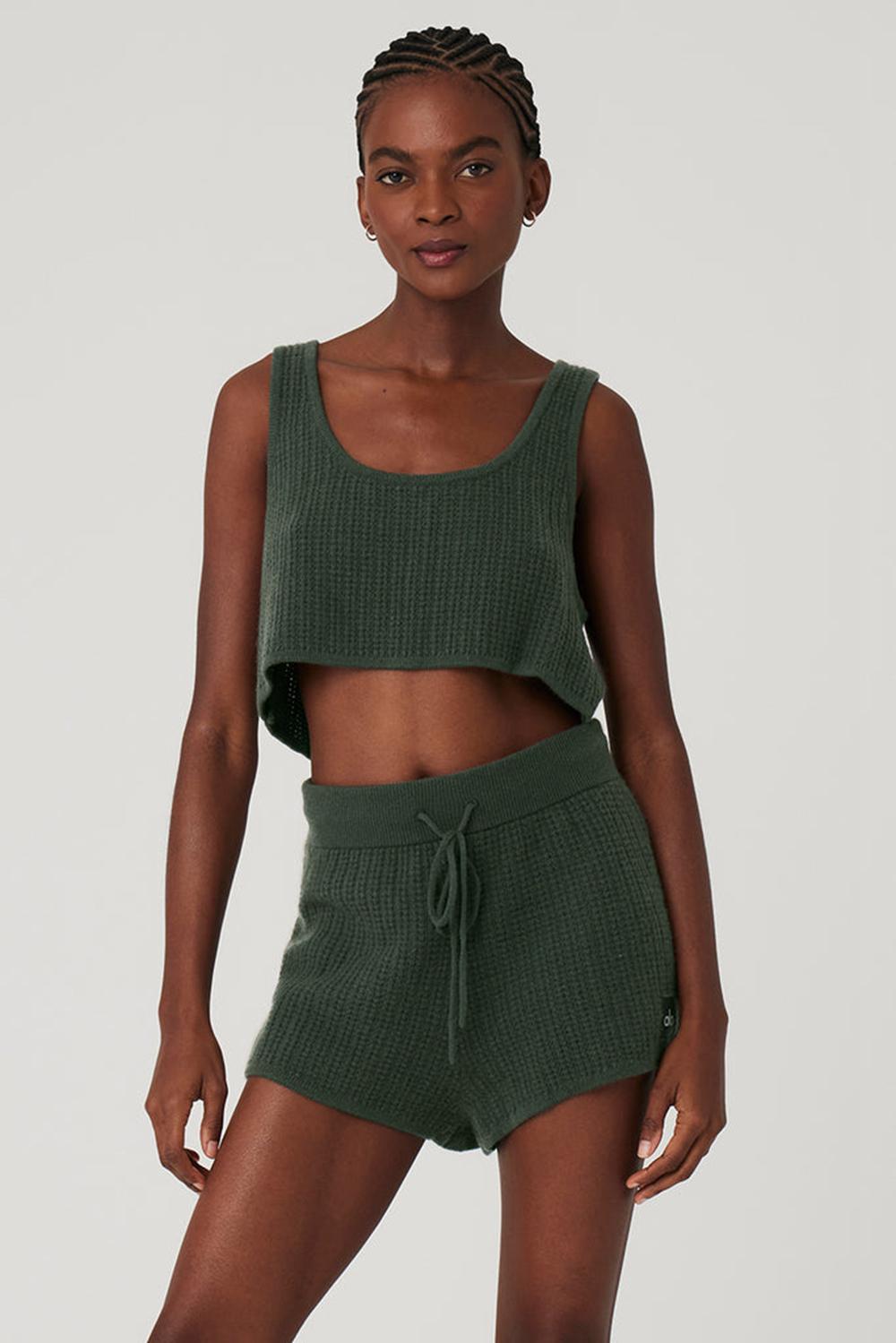 φανελακια για τρεξιμο γυναικεια Alo Yoga Cashmere Plush Waffle Cropped σκούρο | Greece  ICKQG-7369