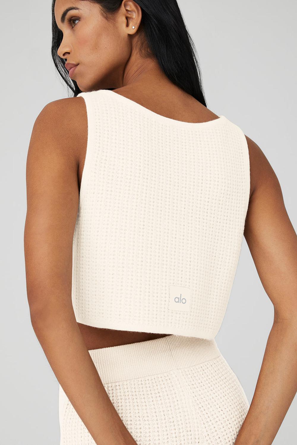 φανελακια για τρεξιμο γυναικεια Alo Yoga Cashmere Plush Waffle Cropped Ivory | Greece  TGIHJ-5067