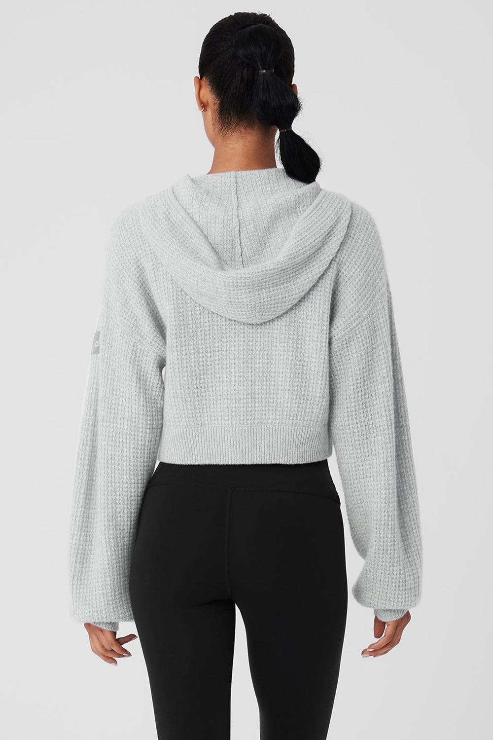 Φουτερ με Κουκουλα γυναικεια Alo Yoga Cashmere Plush Waffle Full Zip γκρι | Greece  TZSYD-0961