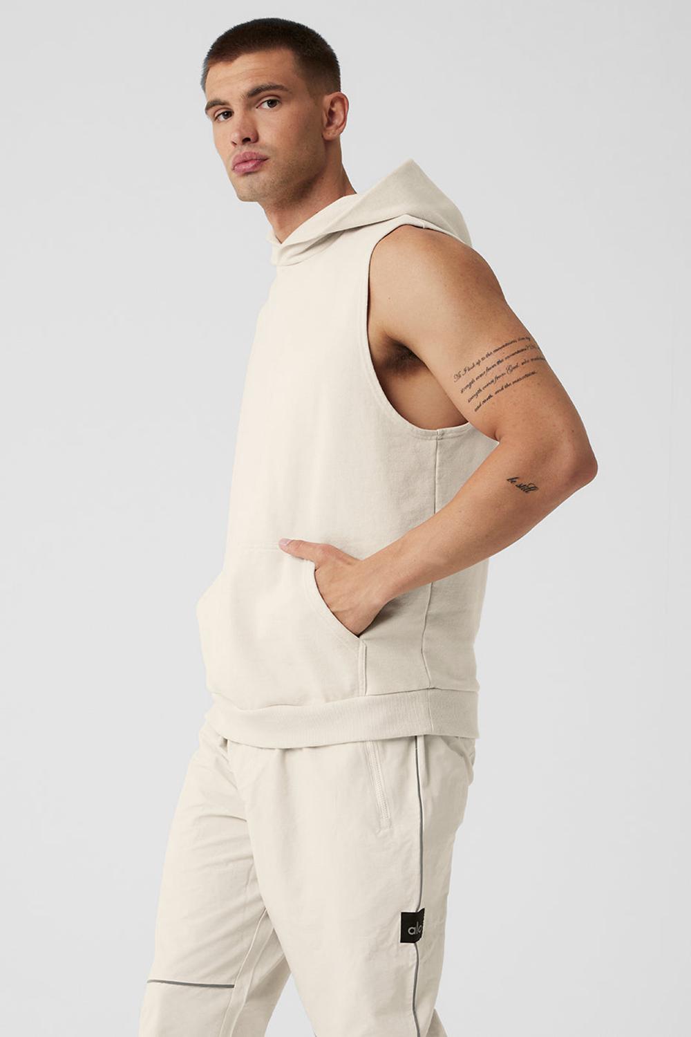 Φουτερ με Κουκουλα ανδρικα Alo Yoga Chill Sleeveless Bone | Greece  RNVZI-1578