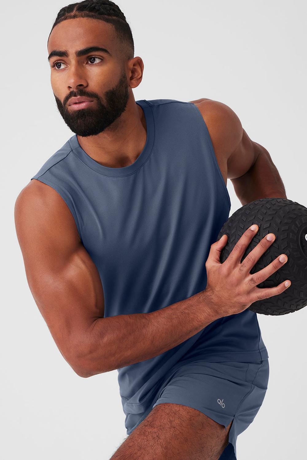 φανελακια για τρεξιμο ανδρικα Alo Yoga Conquer Muscle Bluestone | Greece  IACUM-0453