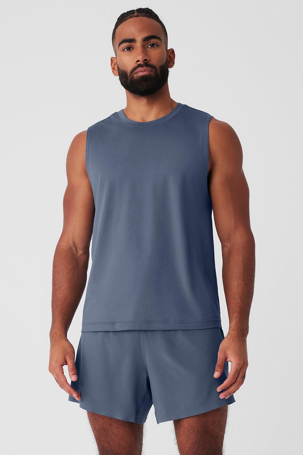φανελακια για τρεξιμο ανδρικα Alo Yoga Conquer Muscle Bluestone | Greece  IACUM-0453