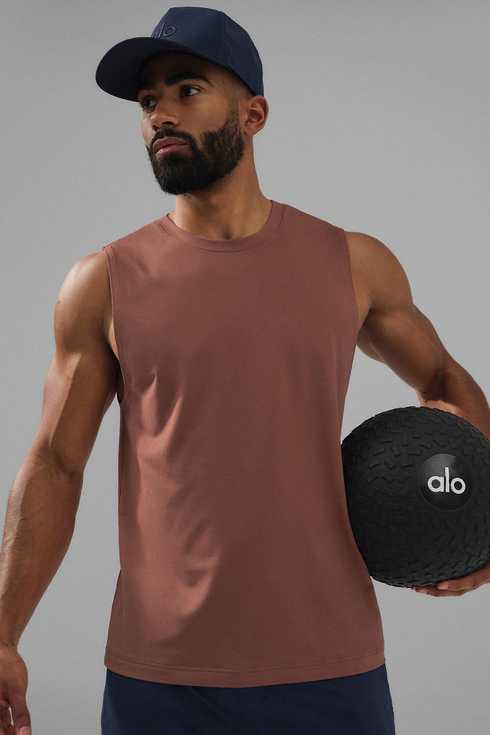 φανελακια για τρεξιμο ανδρικα Alo Yoga Conquer Muscle Chestnut | Greece  OGAQH-9153