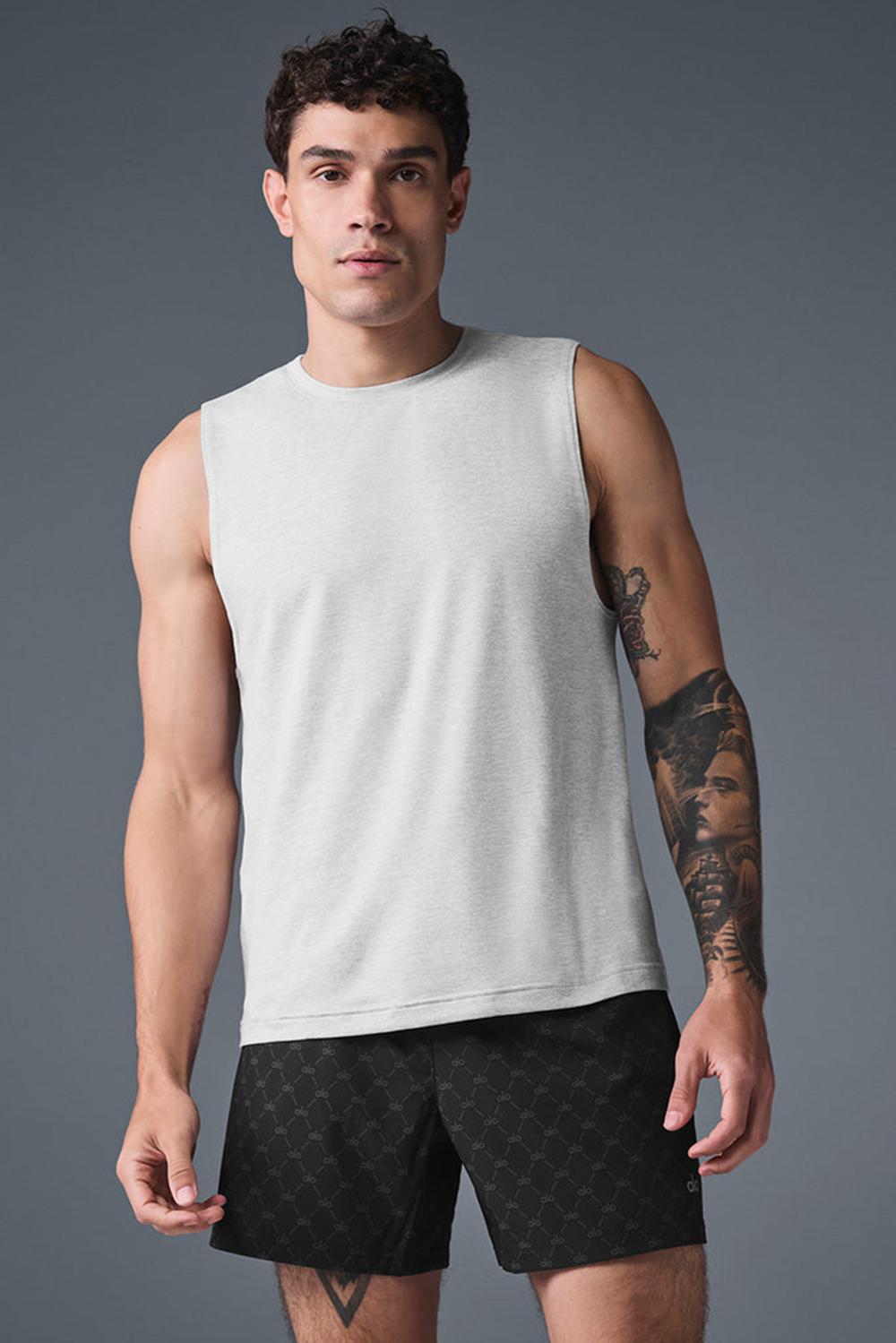 φανελακια για τρεξιμο ανδρικα Alo Yoga Conquer Muscle γκρι | Greece  OHTJQ-8716