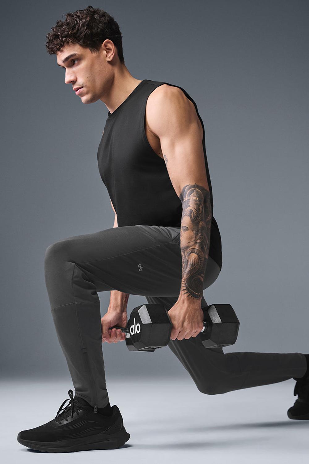 φανελακια για τρεξιμο ανδρικα Alo Yoga Conquer Muscle μαυρα | Greece  ONPLR-6701