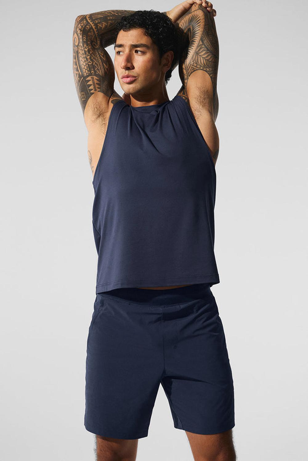 φανελακια για τρεξιμο ανδρικα Alo Yoga Conquer Muscle σκουρο μπλε | Greece  THAVM-7924