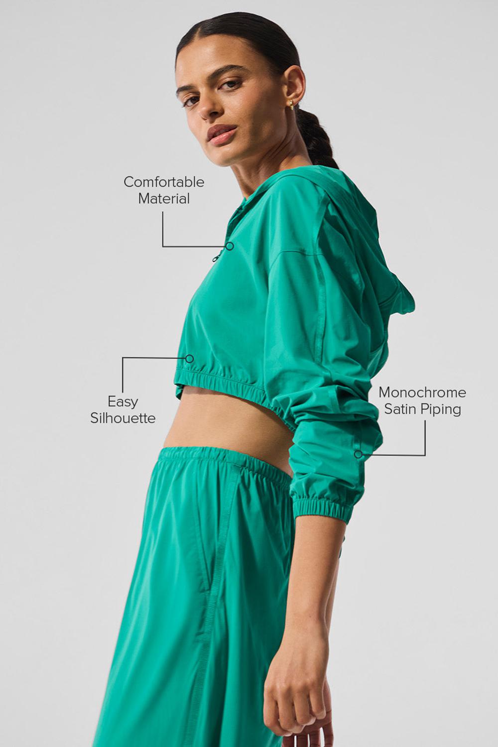 Φουτερ με Κουκουλα γυναικεια Alo Yoga Cropped Breezy Full-Zip πρασινο | Greece  FUTHA-7641