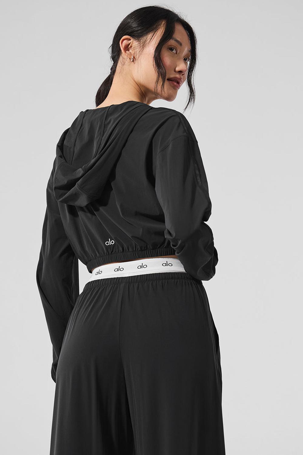 Φουτερ με Κουκουλα γυναικεια Alo Yoga Cropped Breezy Full-Zip μαυρα | Greece  RDGZL-0423
