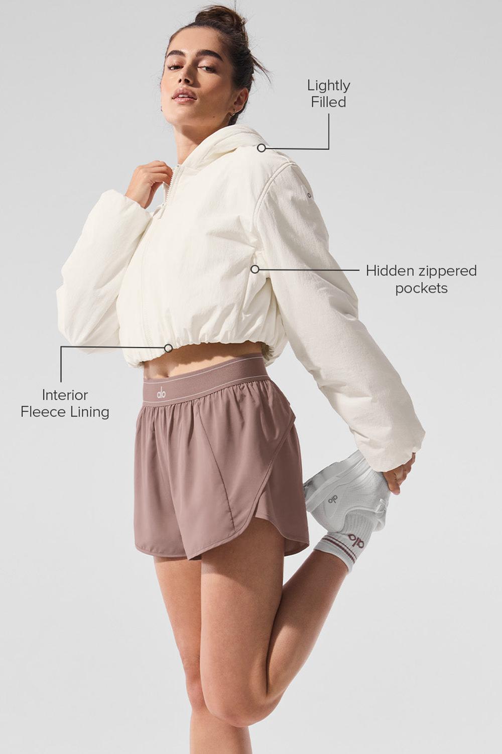 Φουτερ με Κουκουλα γυναικεια Alo Yoga Cropped Mountain Peak Full-Zip Ivory | Greece  AUKZP-5130