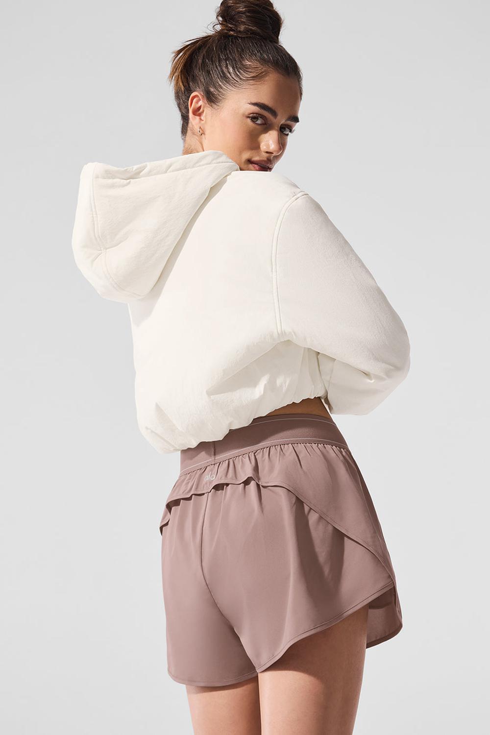Φουτερ με Κουκουλα γυναικεια Alo Yoga Cropped Mountain Peak Full-Zip Ivory | Greece  AUKZP-5130