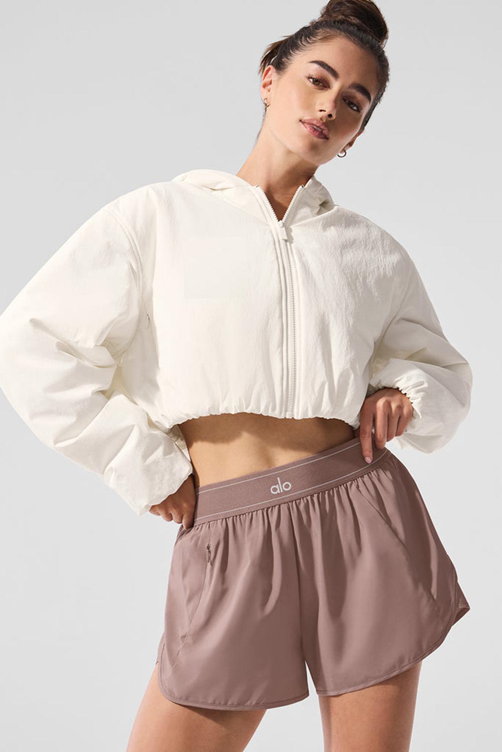 Φουτερ με Κουκουλα γυναικεια Alo Yoga Cropped Mountain Peak Full-Zip Ivory | Greece  AUKZP-5130
