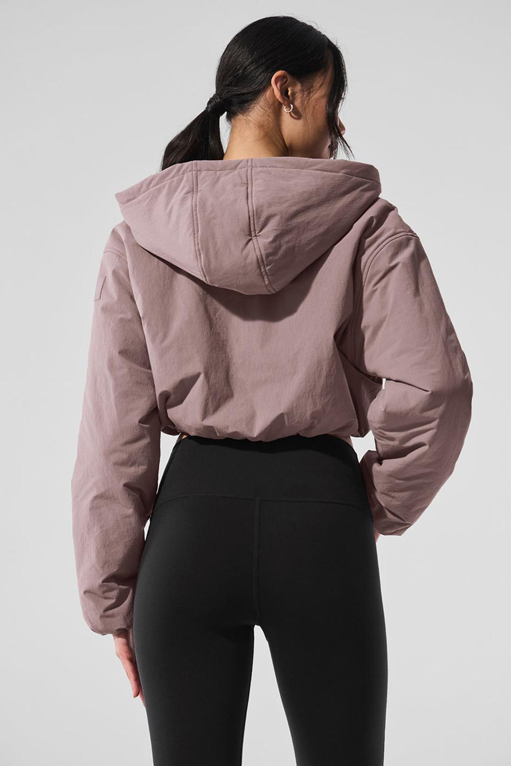 Φουτερ με Κουκουλα γυναικεια Alo Yoga Cropped Mountain Peak Full-Zip Mushroom | Greece  UNZVP-4861