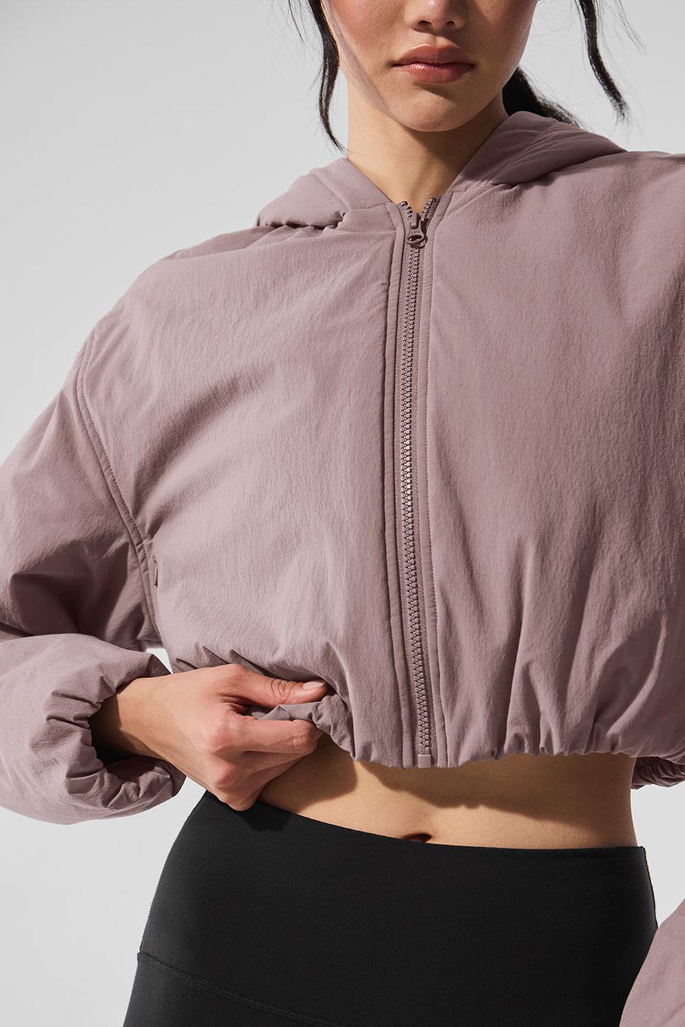 Φουτερ με Κουκουλα γυναικεια Alo Yoga Cropped Mountain Peak Full-Zip Mushroom | Greece  UNZVP-4861