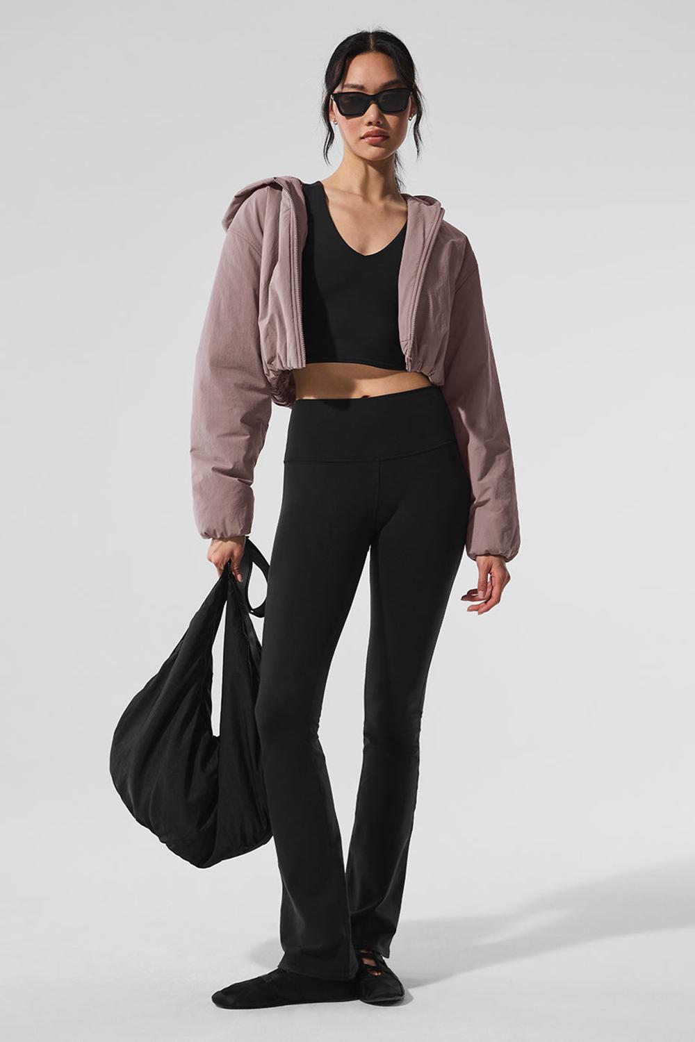 Φουτερ με Κουκουλα γυναικεια Alo Yoga Cropped Mountain Peak Full-Zip Mushroom | Greece  UNZVP-4861