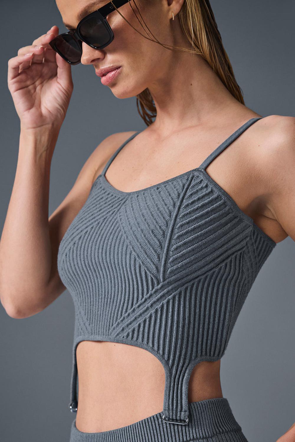 φανελακια για τρεξιμο γυναικεια Alo Yoga Denim Knit Garter γκρι | Greece  IOGDH-2561