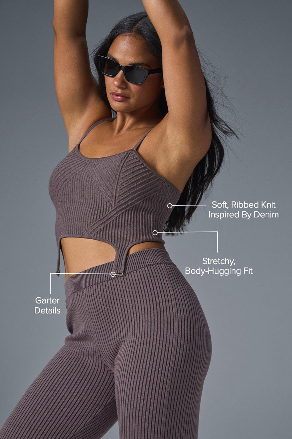 φανελακια για τρεξιμο γυναικεια Alo Yoga Denim Knit Garter μαυρα | Greece  OACJK-9014