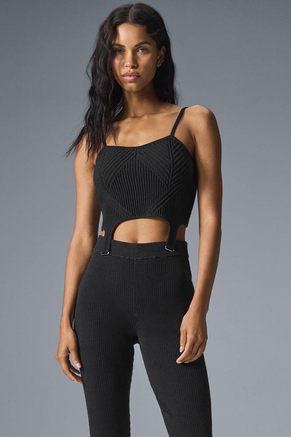 φανελακια για τρεξιμο γυναικεια Alo Yoga Denim Knit Garter μαυρα | Greece  ZKYDB-8175