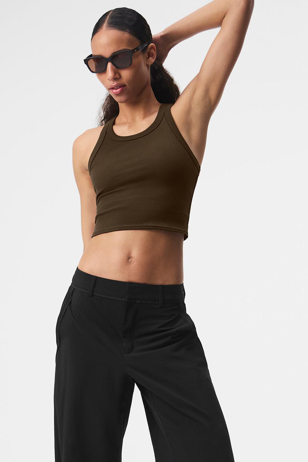 φανελακια για τρεξιμο γυναικεια Alo Yoga Goddess Ribbed Go-To Espresso | Greece  ZGONJ-6954