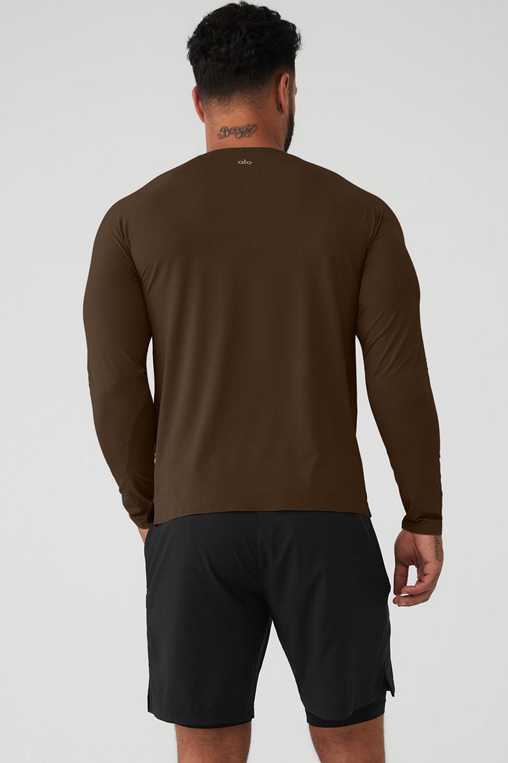 μπλουζακια για τρεξιμο ανδρικα Alo Yoga Idol Long Sleeve Performance Espresso | Greece  VDITO-5729