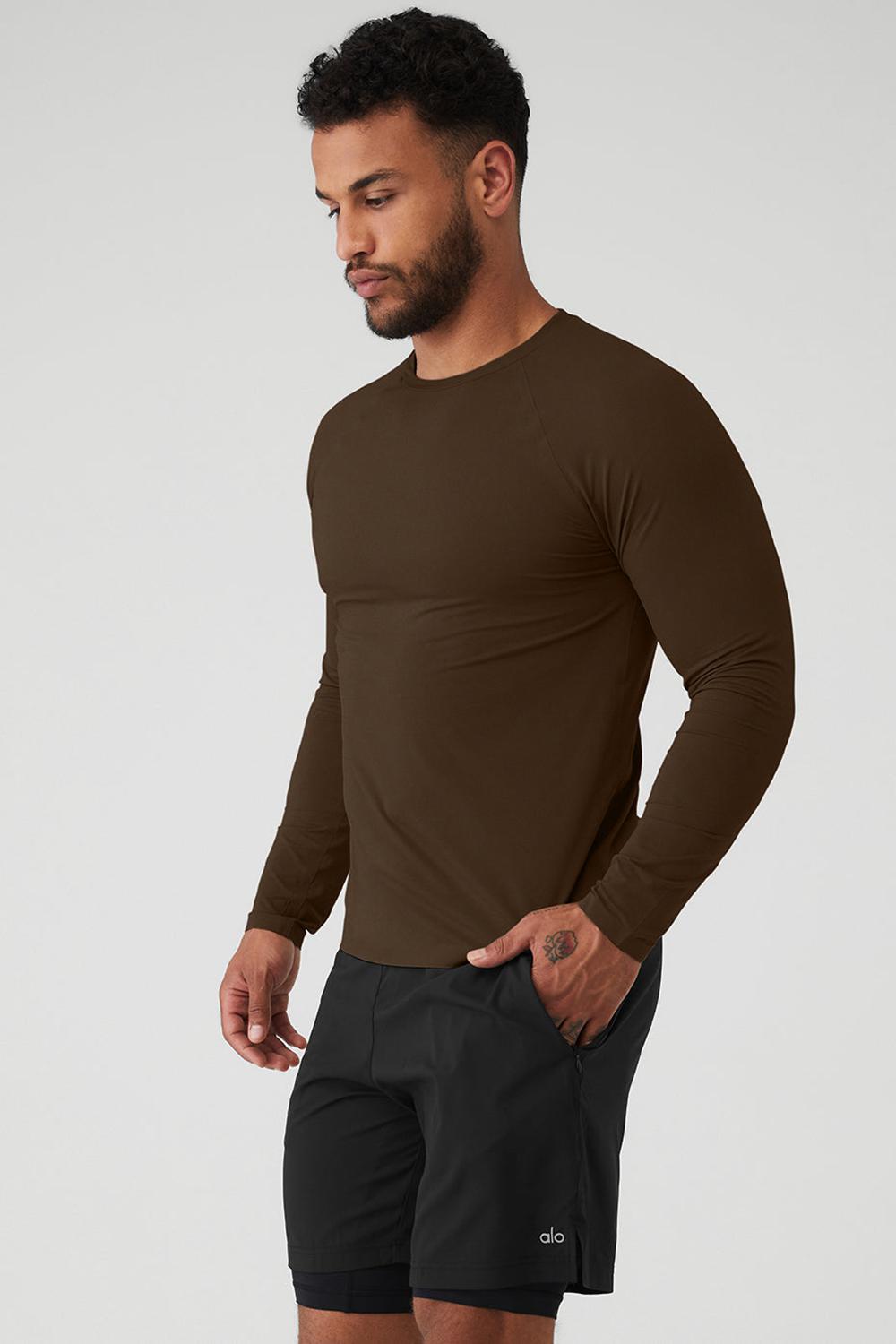 μπλουζακια για τρεξιμο ανδρικα Alo Yoga Idol Long Sleeve Performance Espresso | Greece  VDITO-5729