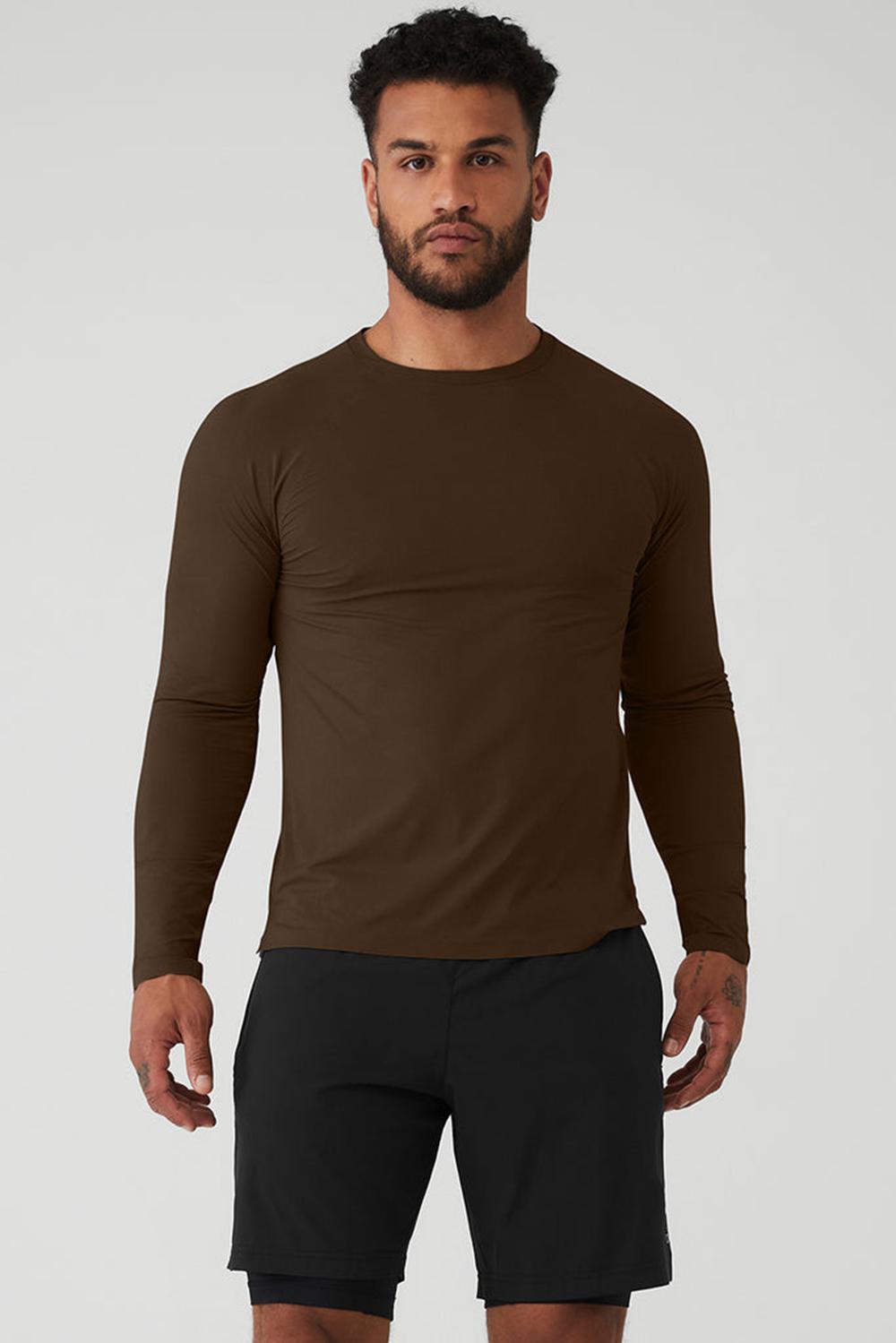 μπλουζακια για τρεξιμο ανδρικα Alo Yoga Idol Long Sleeve Performance Espresso | Greece  VDITO-5729