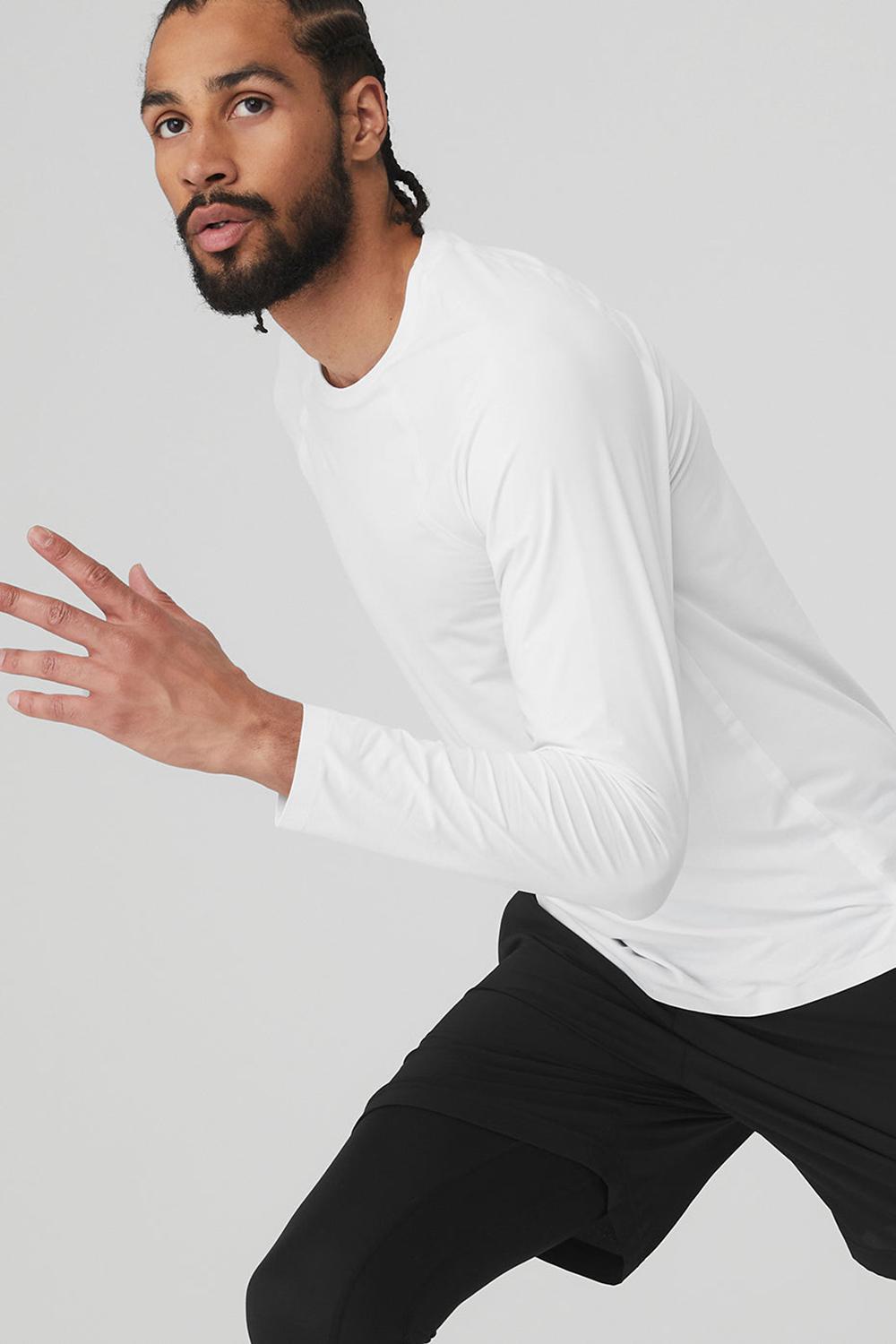 μπλουζακια για τρεξιμο ανδρικα Alo Yoga Idol Long Sleeve Performance ασπρα | Greece  ETJGS-9435