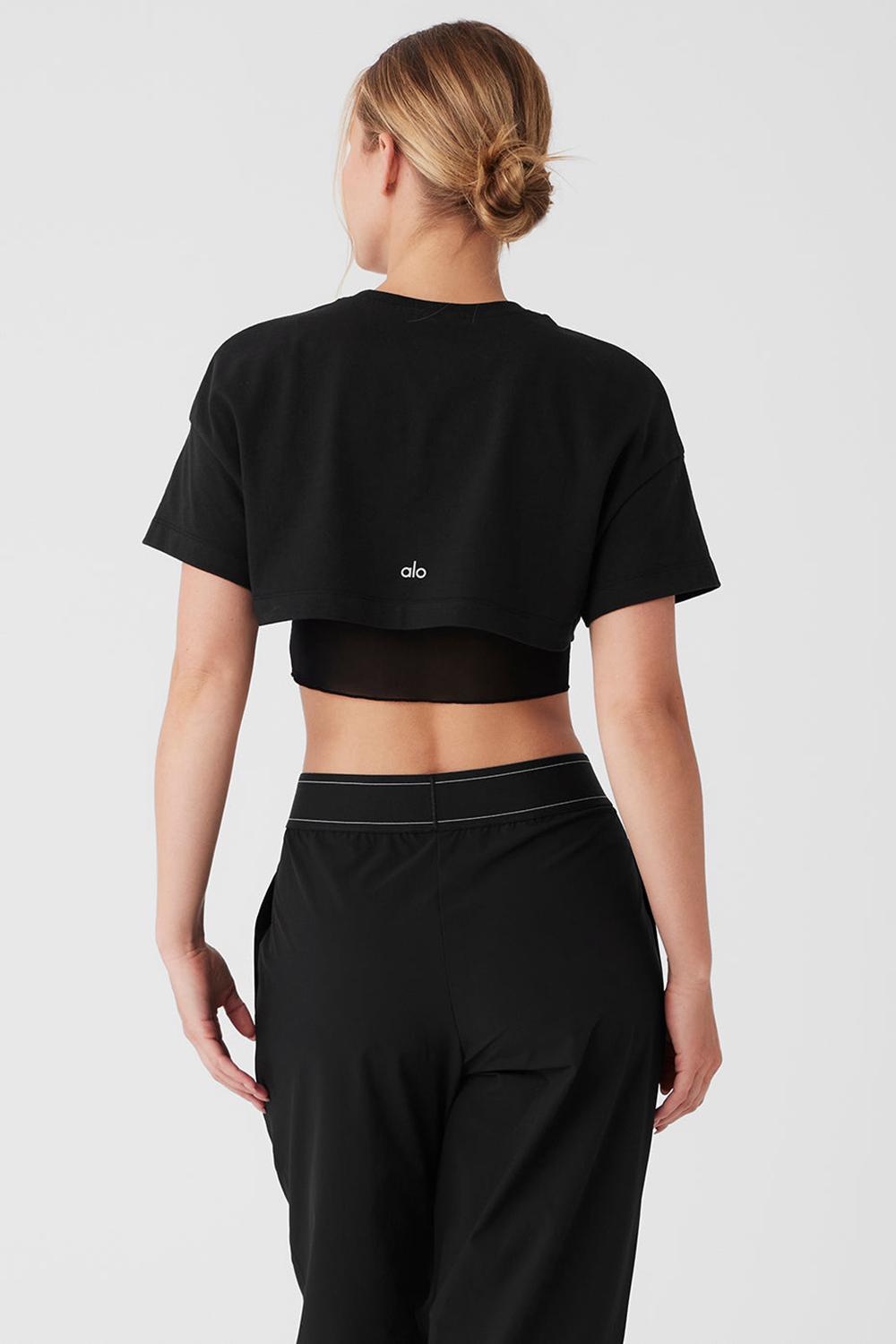 μπλουζακια για τρεξιμο γυναικεια Alo Yoga Made You Look Cropped Short Sleeve μαυρα | Greece  FCRXL-7960