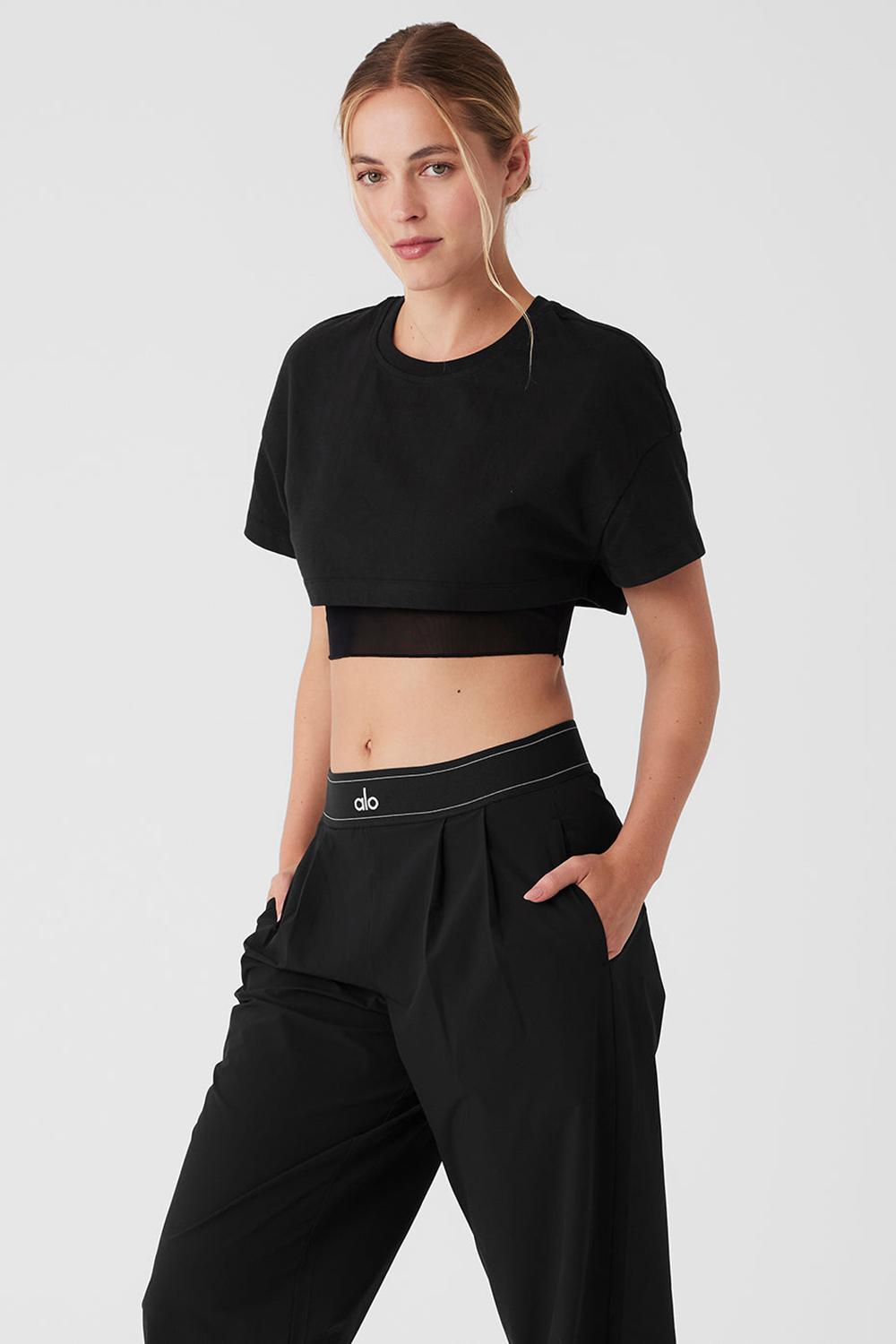 μπλουζακια για τρεξιμο γυναικεια Alo Yoga Made You Look Cropped Short Sleeve μαυρα | Greece  FCRXL-7960